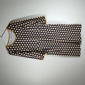 Downeast cotton modal navy with yellow medallion sheath dress M